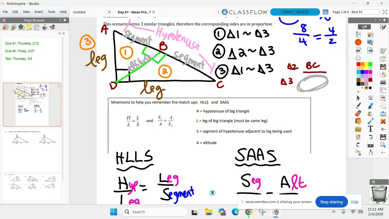Honors Geometry BC February 4th - Unit 8 Day 1 - Similar Right Triangles