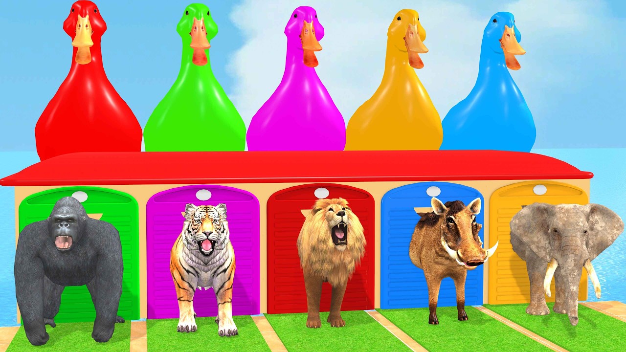 Long Slide Game With Cow Elephant Gorilla Hippopotamus Tiger 3d Animal Game Funny 3d AnimalsVideo