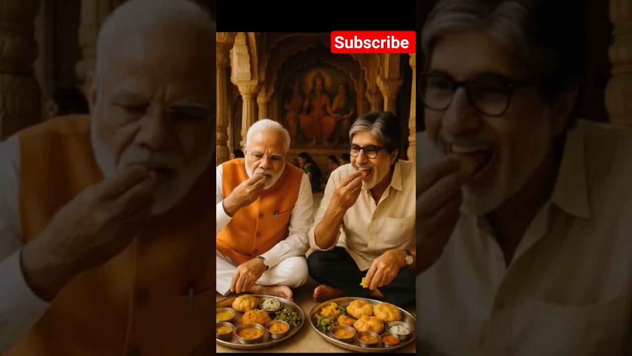 🙏Modi & Amitabh Bachchan Eat Prasad Together at Temple &ndash; Divine Moment Goes Viral!✨#Shorts