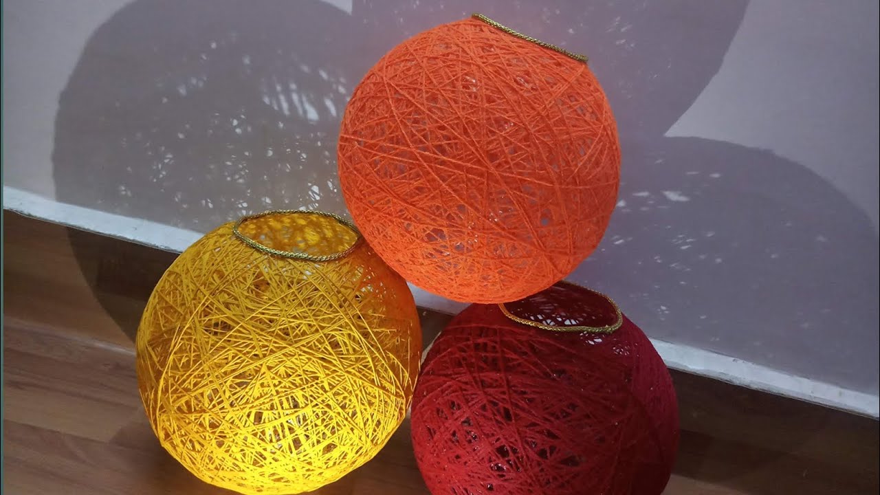 Diwali Decoration | Christmas Decoration | Balloon & Thread Lamp Making | Easy Home Decoration Idea