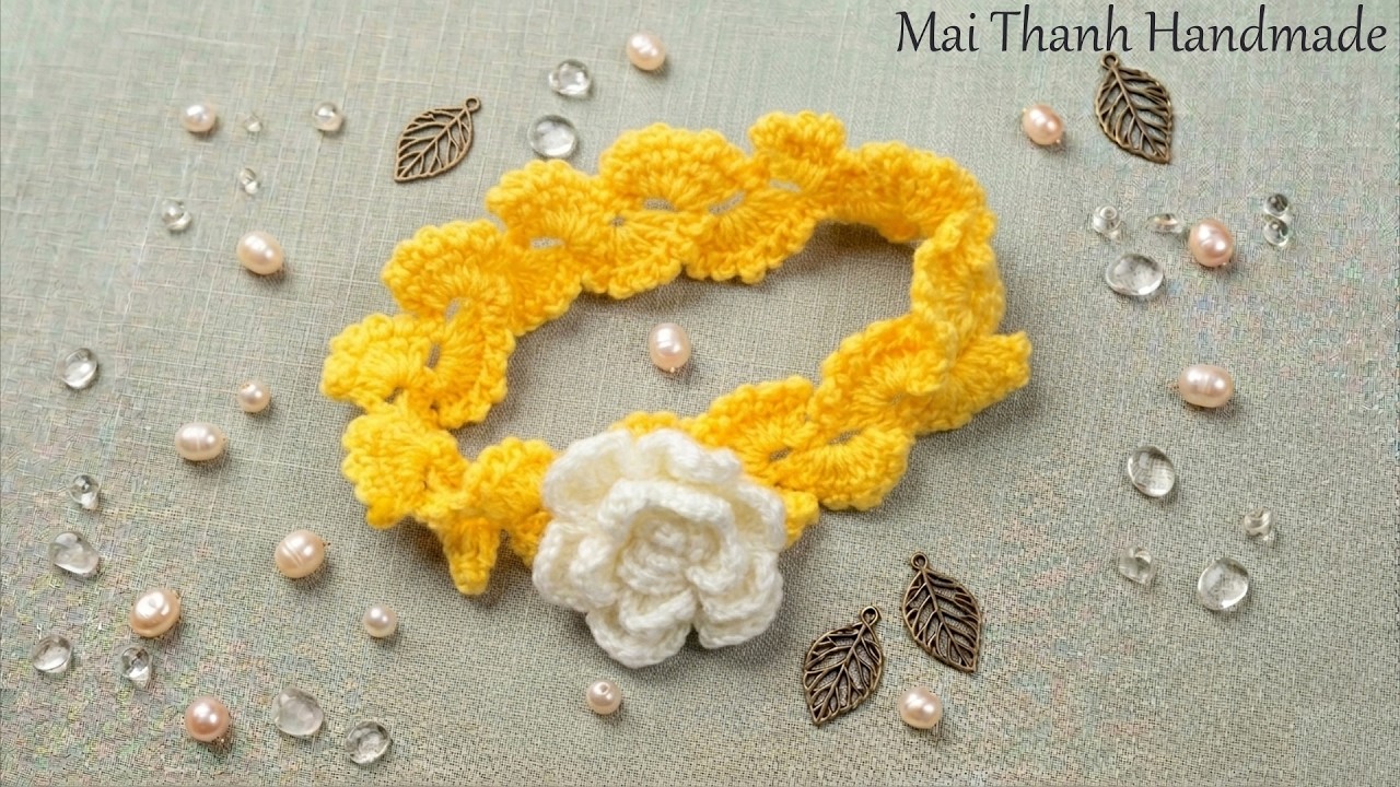 How to Crochet 3D headband I Hướng dẫn móc dây cài tóc hoa hồng 3D