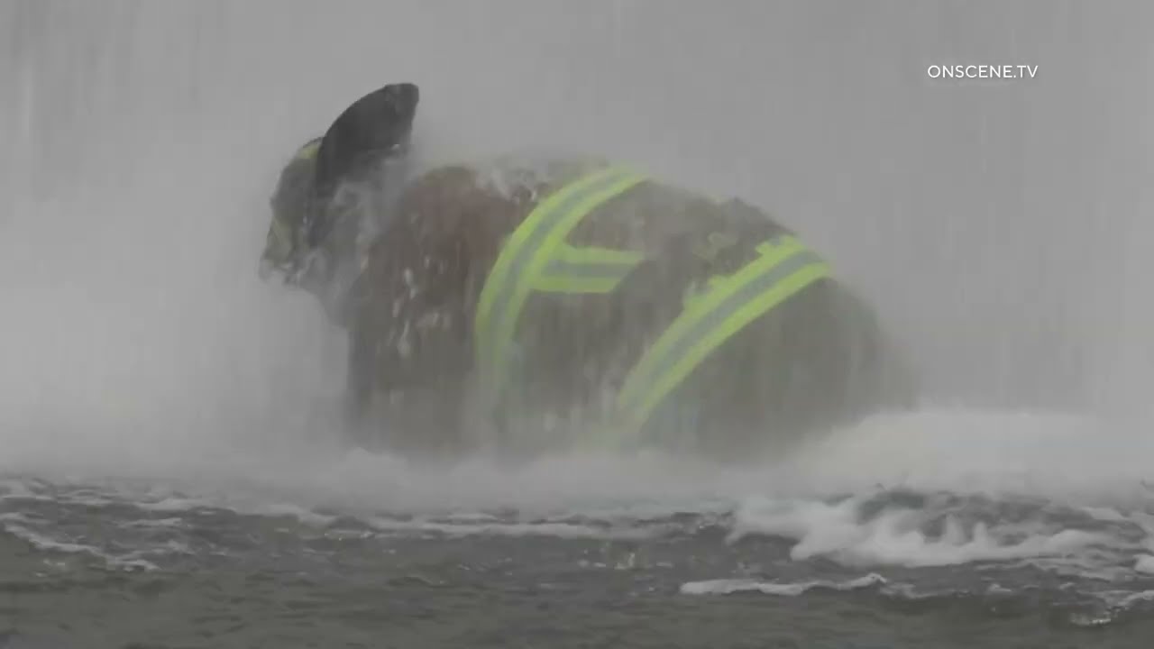 Firefighters Go Swimming While Trying To Shut Off Sheared Hydrant