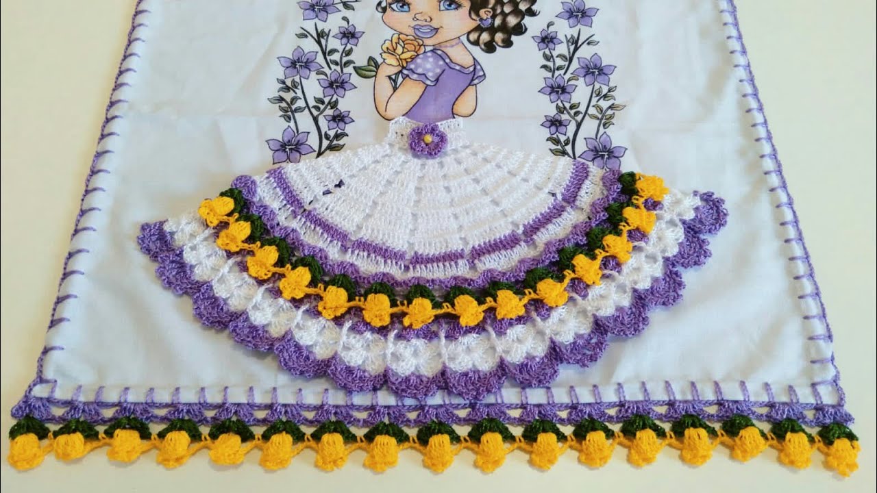 Saia de Crochê Para Boneca de Pano de Prato (Canhoto) #cidaduartecrochê