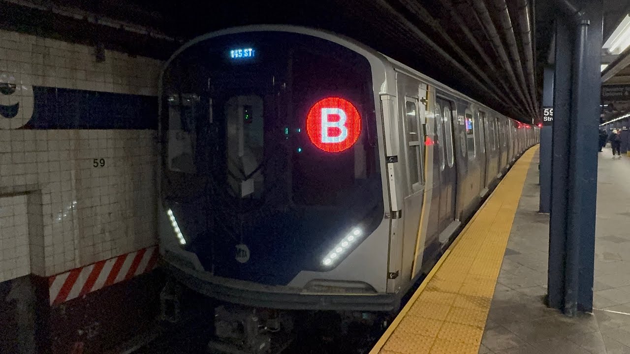 MTA NYCT: Harlem-145th Street Bound R211 (B) Train at 59th Street-Columbus Circle