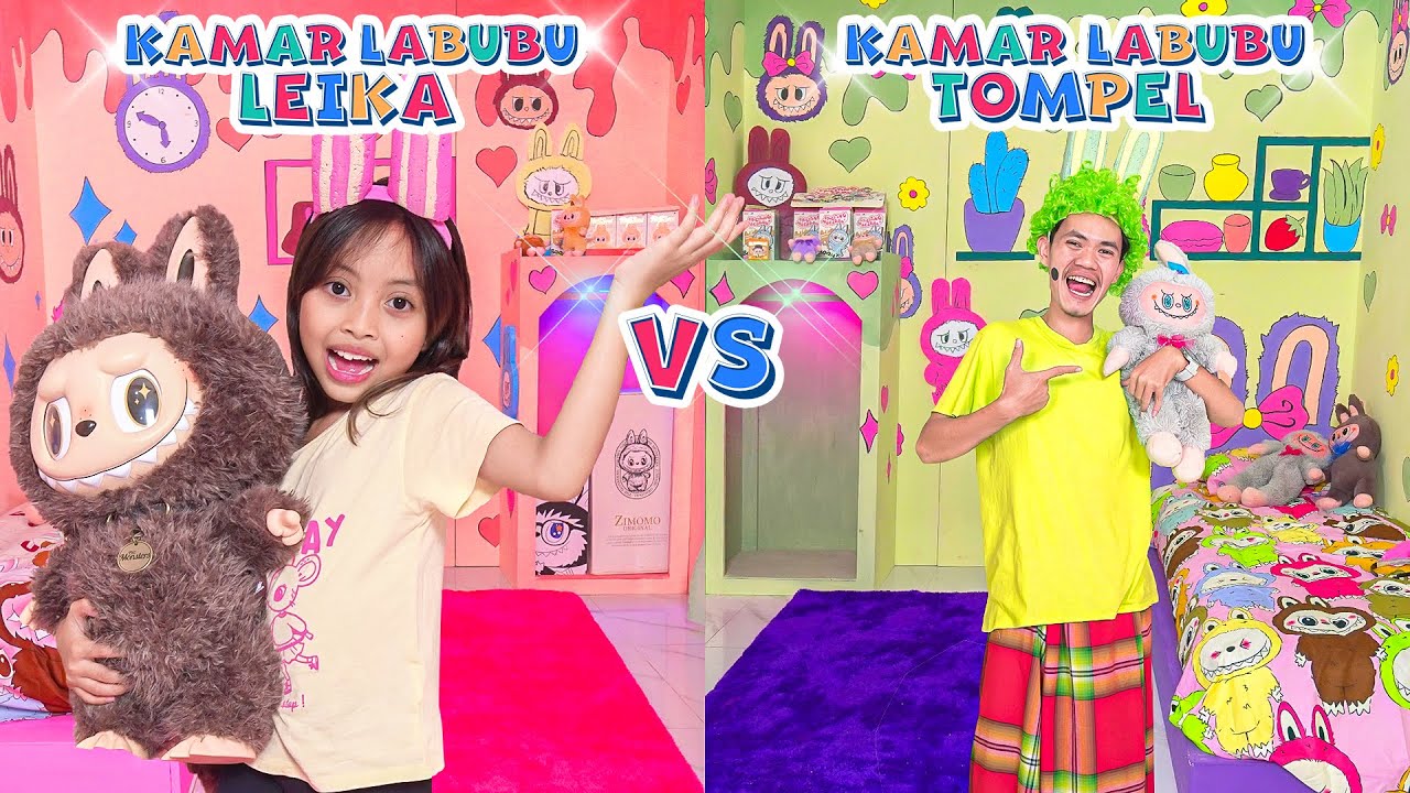 LEIKA KAMAR LABUBU PINK VS TOMPEL LABUBU COKELAT 😍 BELANJA MAKANAN SESUAI WARNA LABUBU