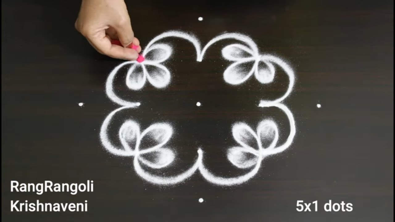 Simple Rangoli Designs🌷5x1 dots Daily Kolam🌷Easy Pandaga Muggulu🌷RangRangoli Krishnaveni