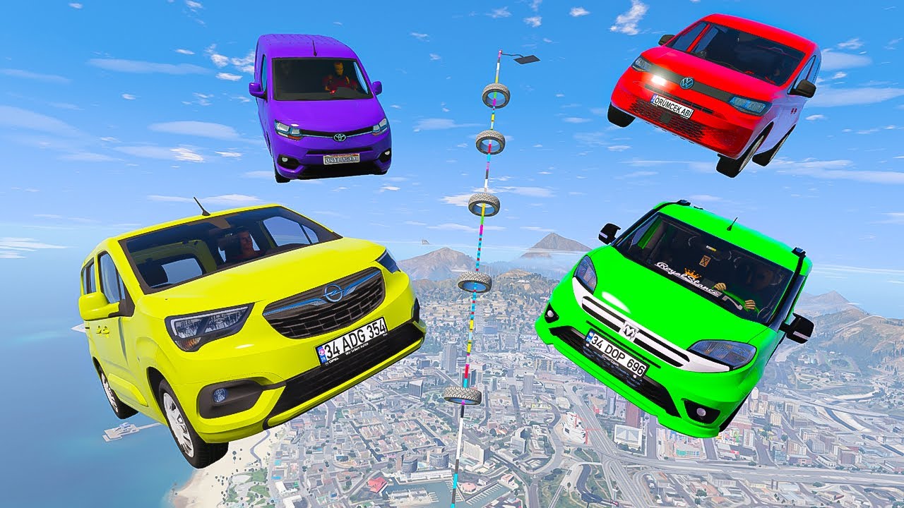 Sevilen Hafif Ticari Arabalar Uçma Parkurunda Yarışıyor - GTA 5 MODS