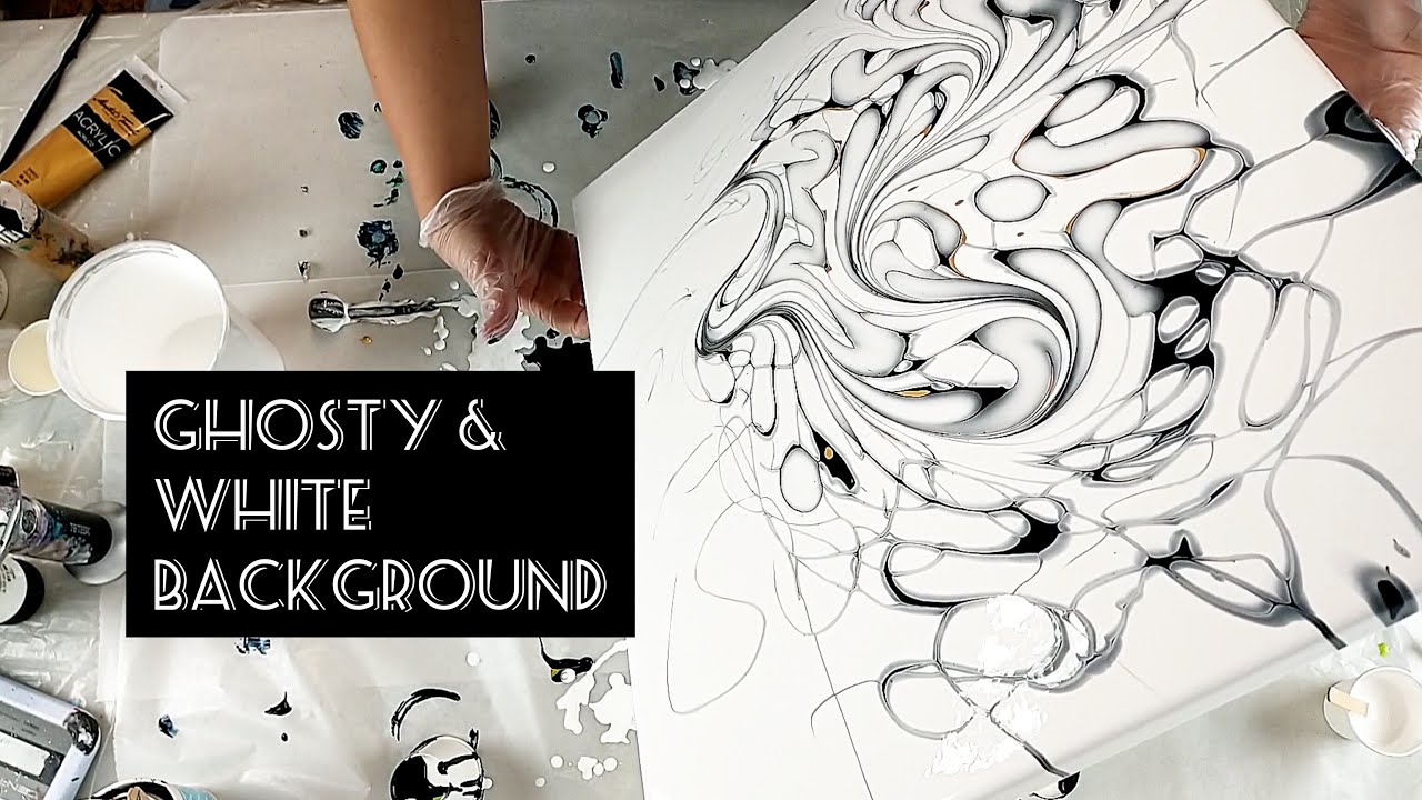 27 - Ghost Marbled Pour Painting on White Background - New Base Test