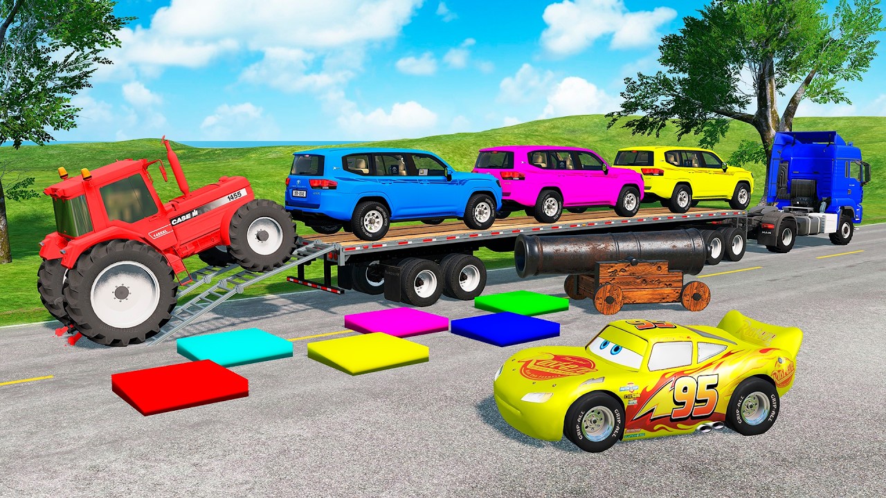 Flatbed Truck Mcqueen | Transportation with Truck - Pothole vs Car #47 - BeamNG.Drive