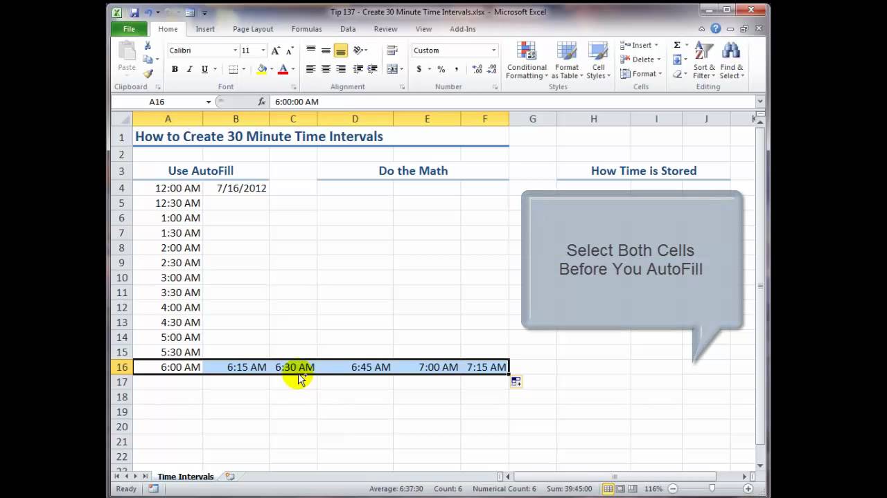 How to Create 30 Minute Time Intervals in Excel