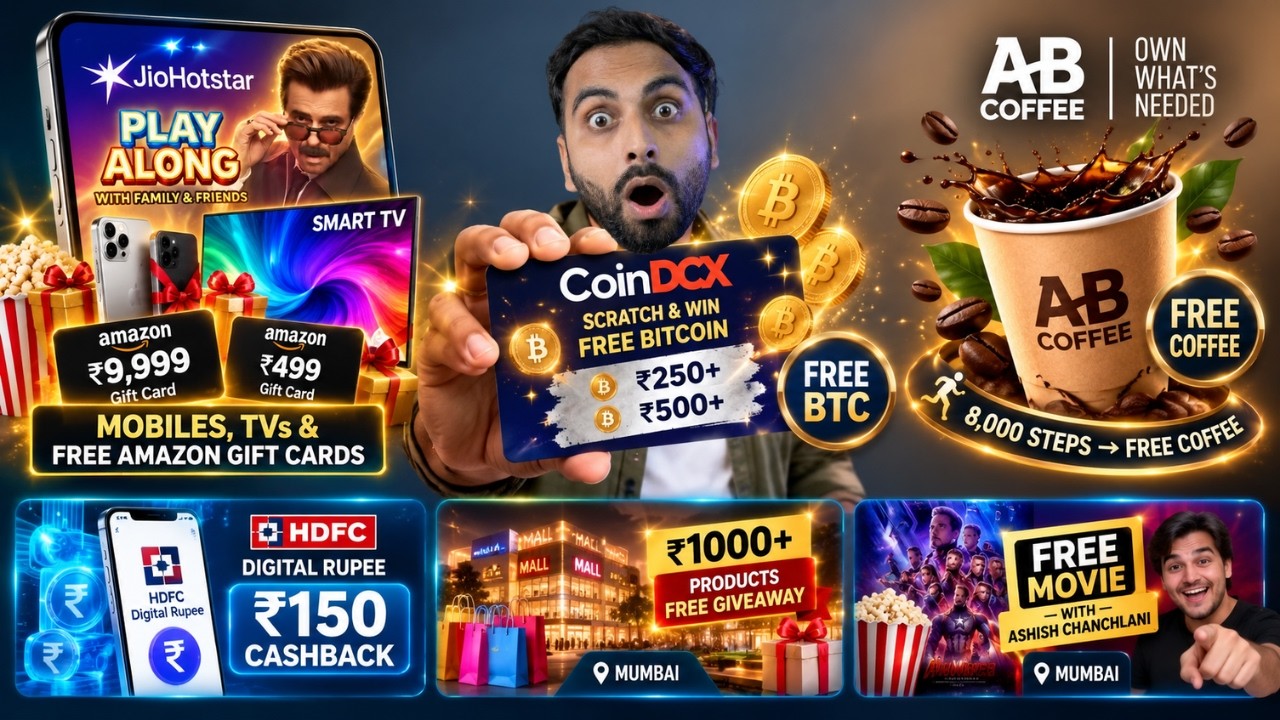 Coindcx FREE Bitcoins Loot | JIohotstar FREE Gifts | FREE AB Coffee | Hdfc Rs.150 Cashback | 6 Loots