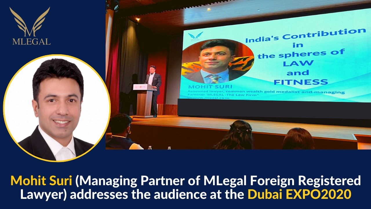 Renowned International lawyer Mohit Suri Mlegal addressing the audience at the Dubai EXPO2020