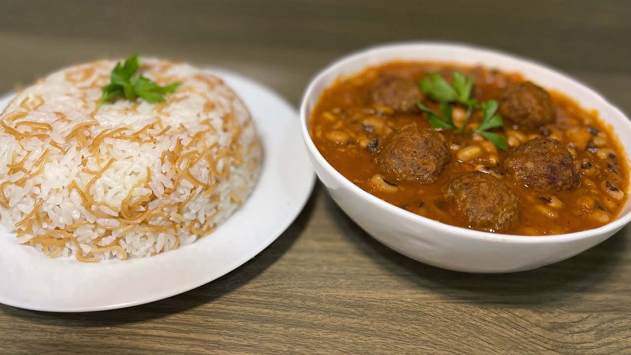 #لوبيا مع كرات اللحم في قدر الضغط الكهربائي تقدم مع أرز بالشعرية 😋