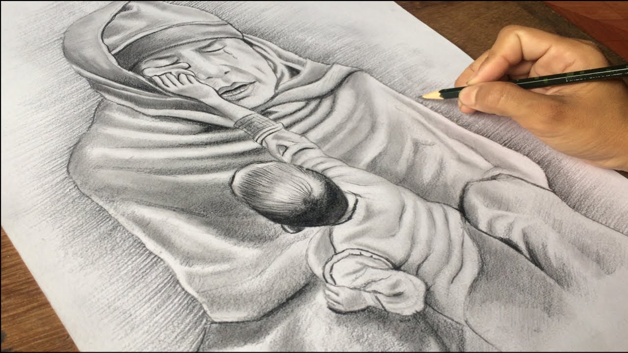 EMOTIONAL MOMENT ART OF MOTHER AND CHILD /- KARUNA ARYAL ARTS