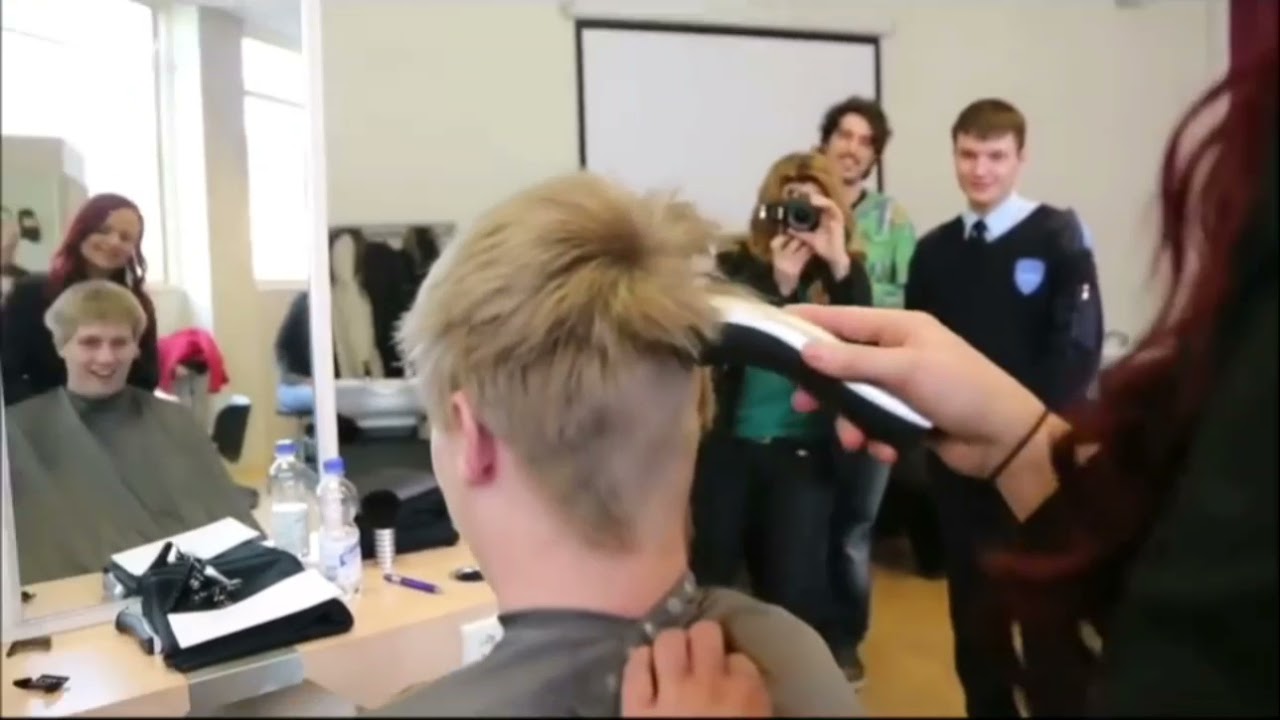 two friends cutting their hair short
