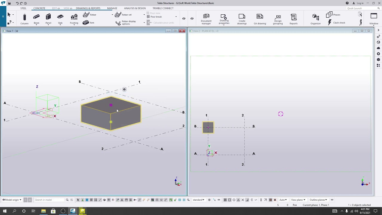 4. Tekla Structures Tutorials | Drawing footing and Modifying footing in tekla structures 2021