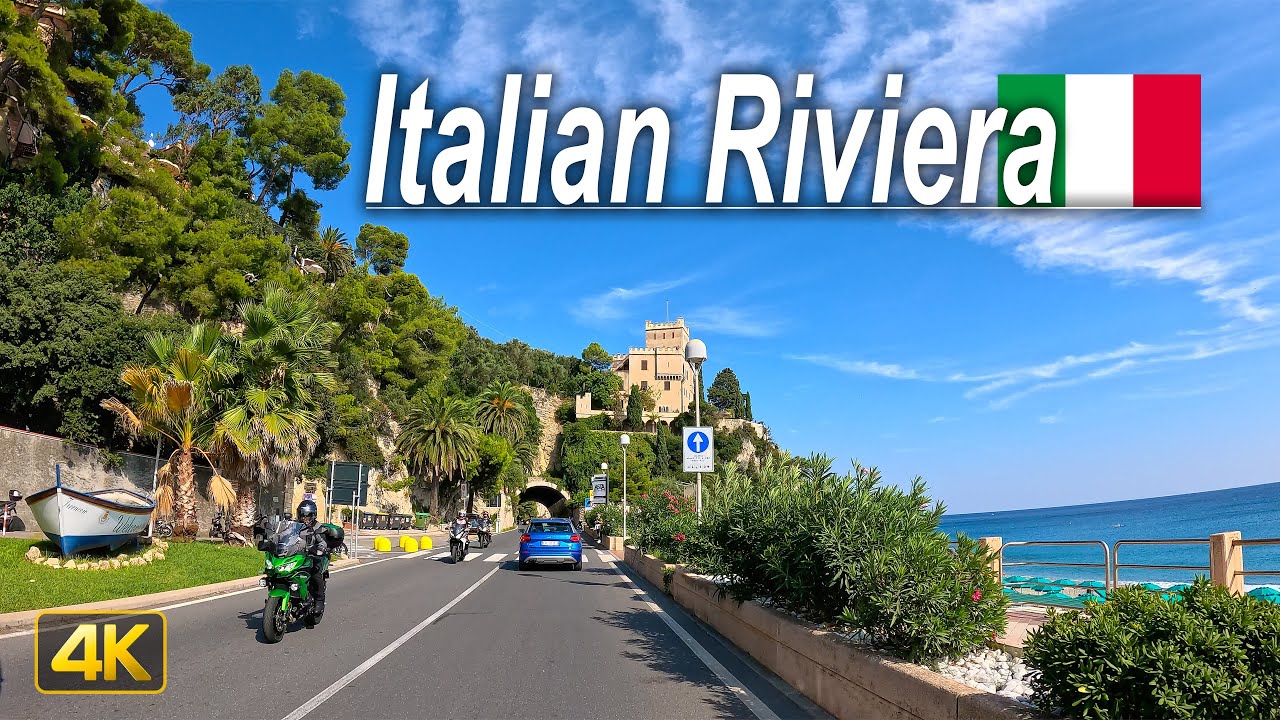 Driving the Italian Riviera from San Remo to Genova along the Ligurian Sea, Italy