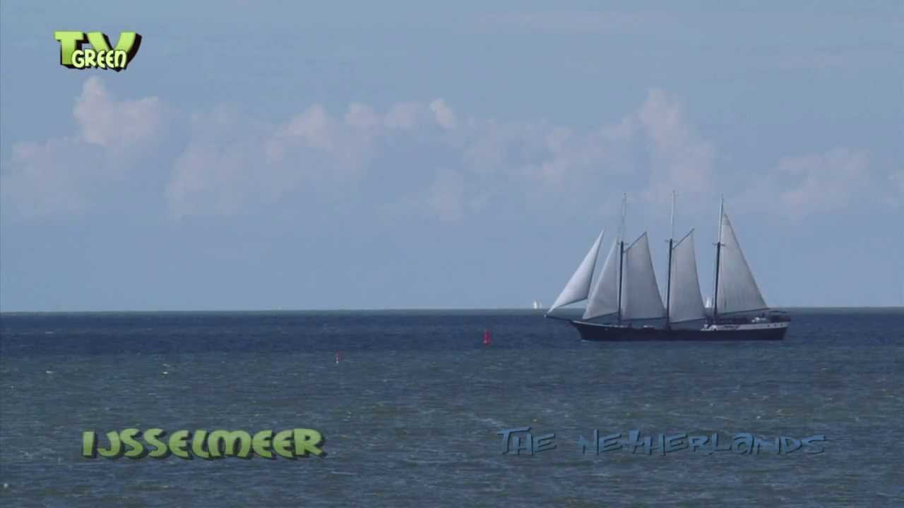 View from Urk at lake IJsselmeer - Three-master sailing