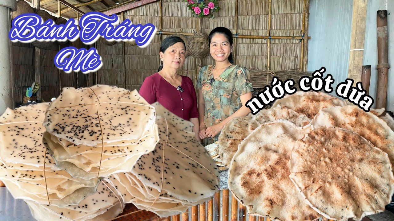 Bánh tráng mè nước cốt dừa dễ nhanh tráng bằng chảo ai cũng làm được món bánh tết nhà quê 
