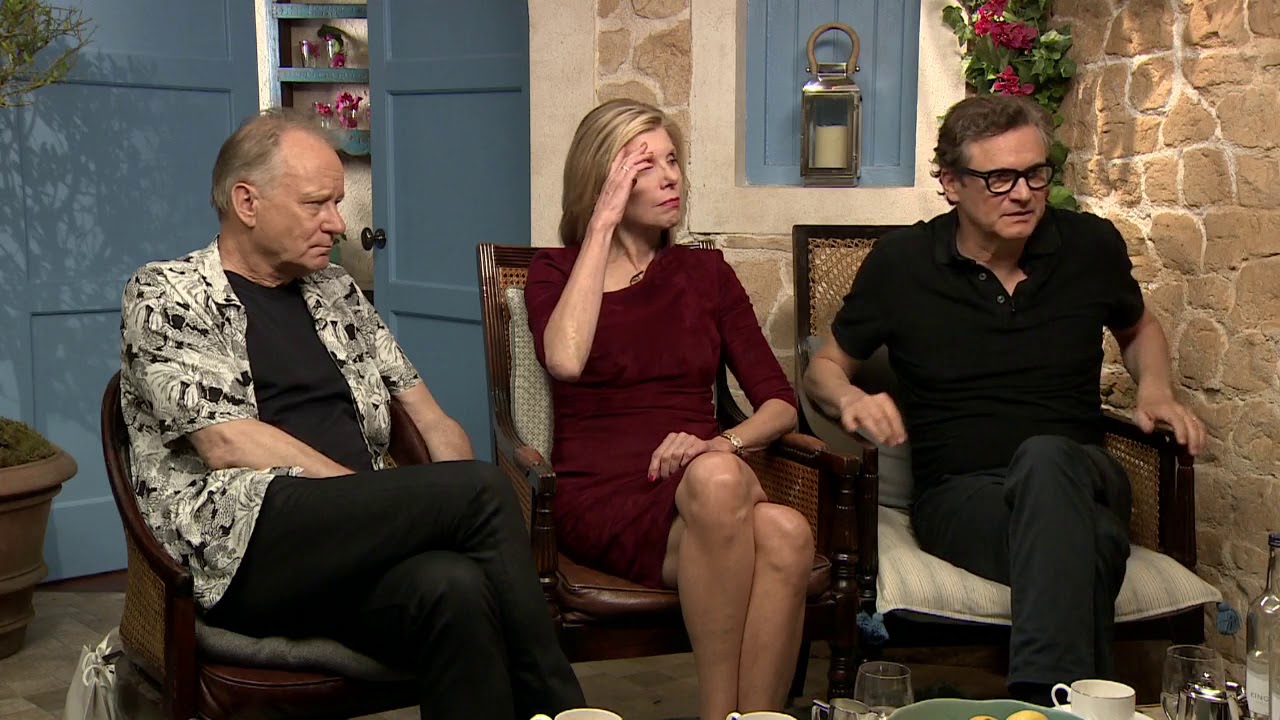 christine baranski colin firth and stellan skarsgard Mamma Mia Here we go again interview