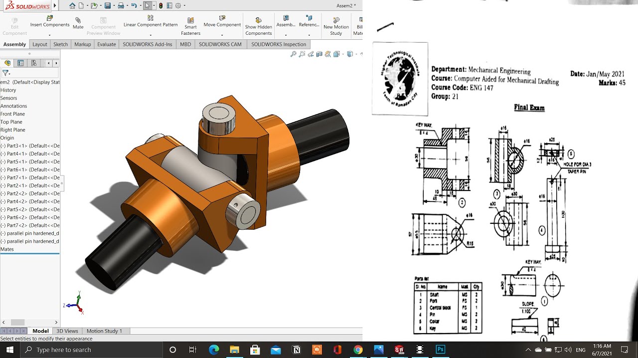 Assembly drawing of universal coupling