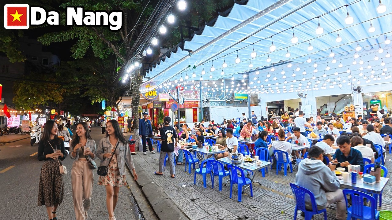 DA NANG VIETNAM BUSIEST Night Street Walk Near An Thuong Tourist Area at Chau Thi Vinh Te Street