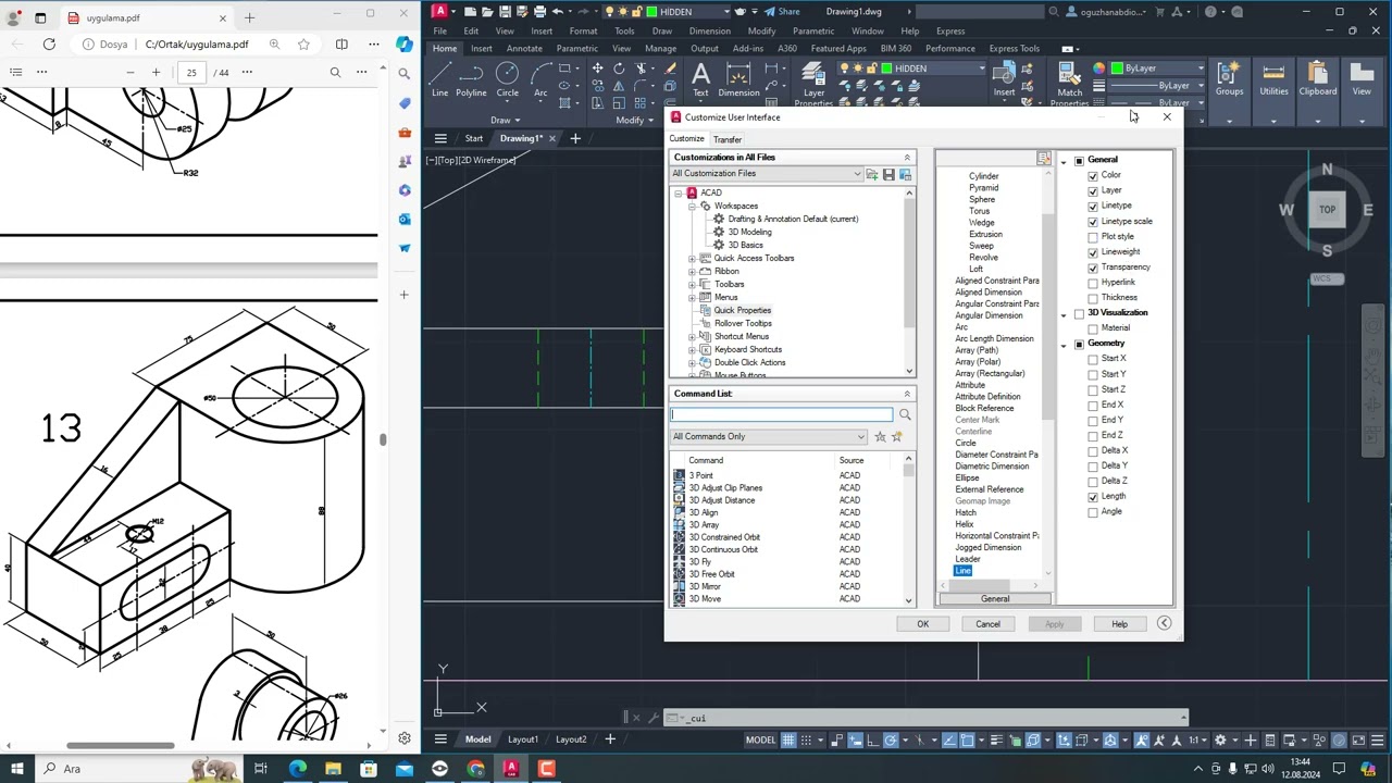 AUTOCAD 2025 3 GÖRÜNÜŞ ÇIKARMA