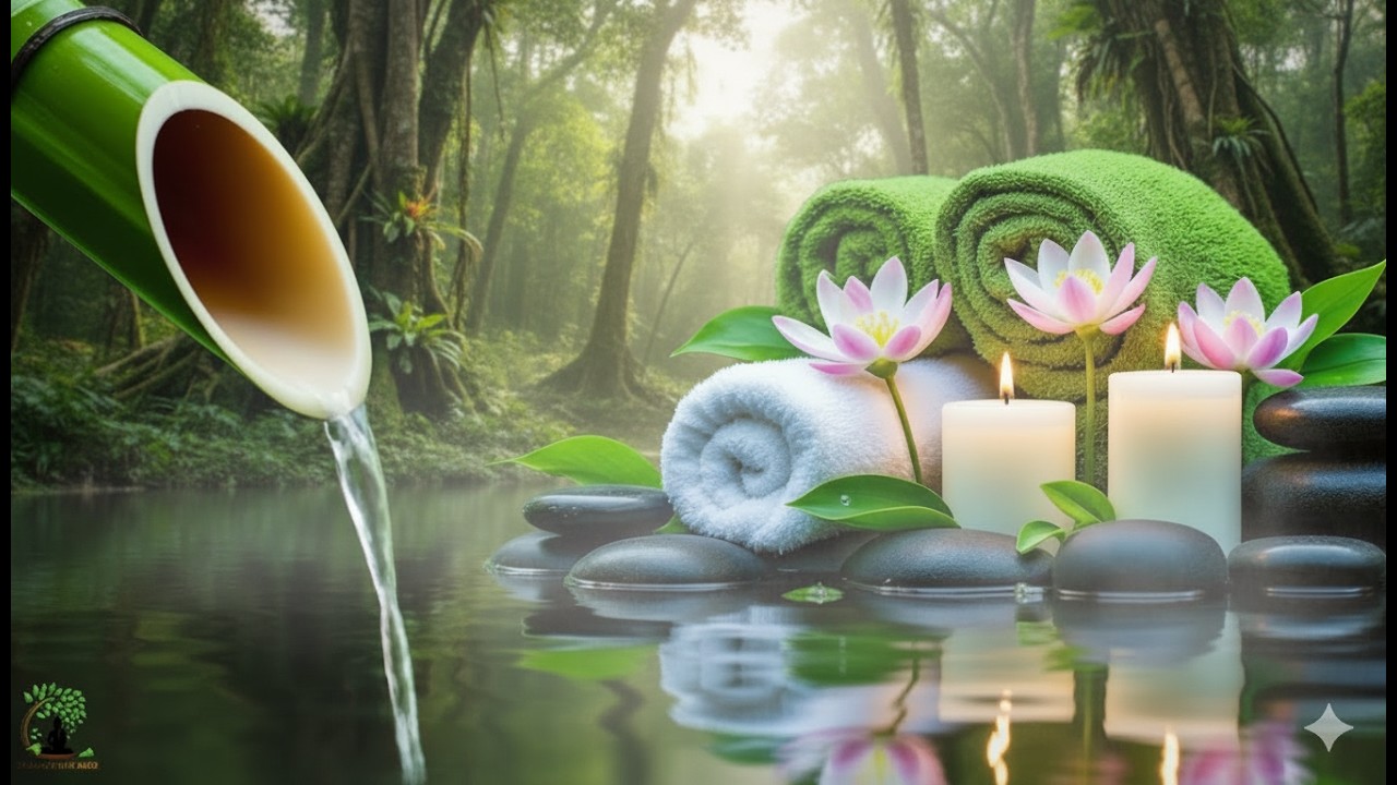 Soothing Spa Piano Music 🌿 Relaxing Sleep Music & Nature Sounds, Bamboo Fountain Calm Deep Relaxatio