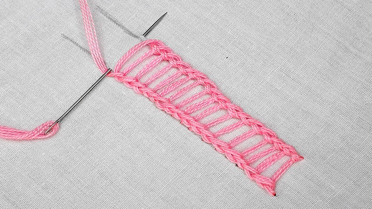 Basic ladder stitch embroidery || Hand embroidery ladder stitch border design