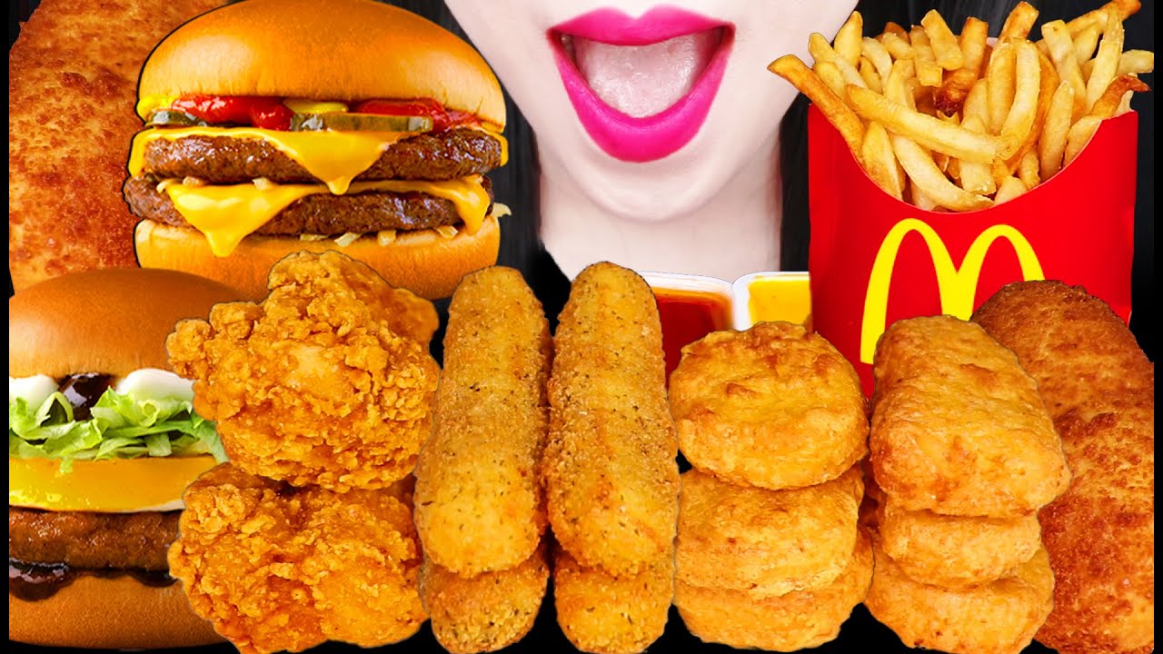 ASMR MCDONALD'S TRIPLE CHEESE BURGER CHICKEN NUGGETS FRIES 맥도날드 먹방 EATING SOUNDS