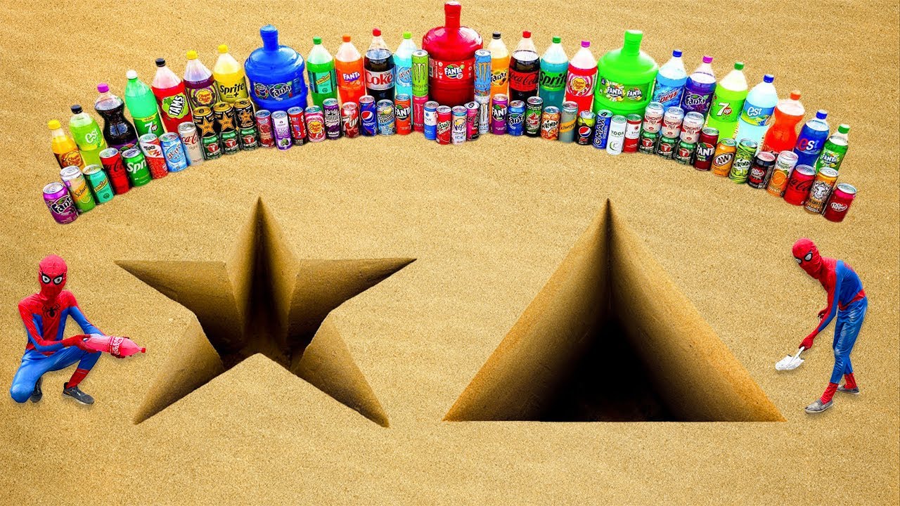 Big Toothpaste Eruption from Star vs Triangle pit, Giant Fanta, Coca Cola, Mtn Dew, Coke vs Mentos