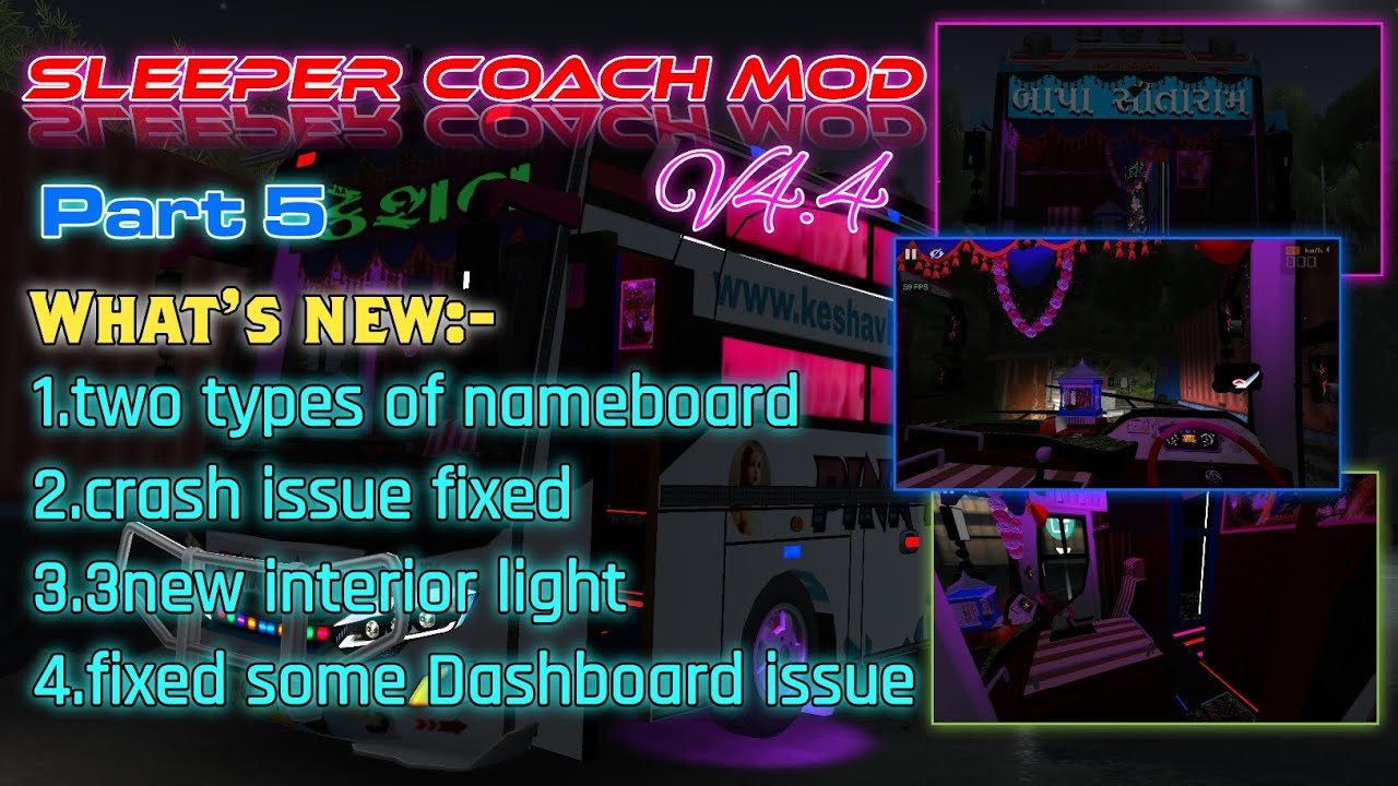 BUSSID Sleeper Coach Mod v4.4 | Part 5 | Neon Interior + New Dashboard