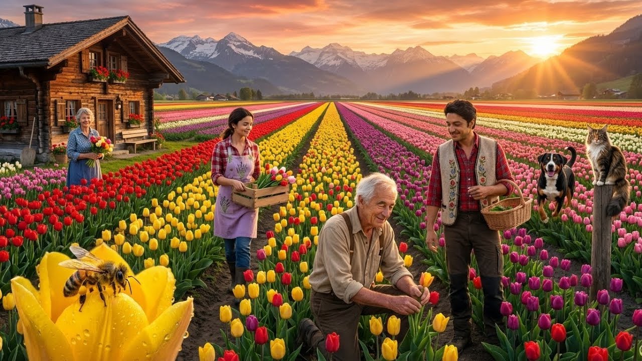 Tulip Planting and Harvest on Swiss Alpine Farm - Peaceful Farm Life