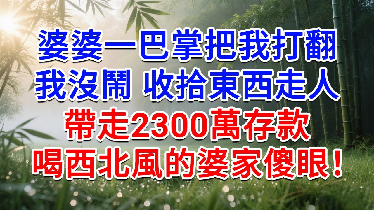 婆婆一巴掌把我打翻，我沒鬧收拾東西走人，帶走2300萬存款，喝西北風的婆家傻眼了！#為人處世#生活經驗#情感故事#故事#小說#戀愛#情感#婚姻