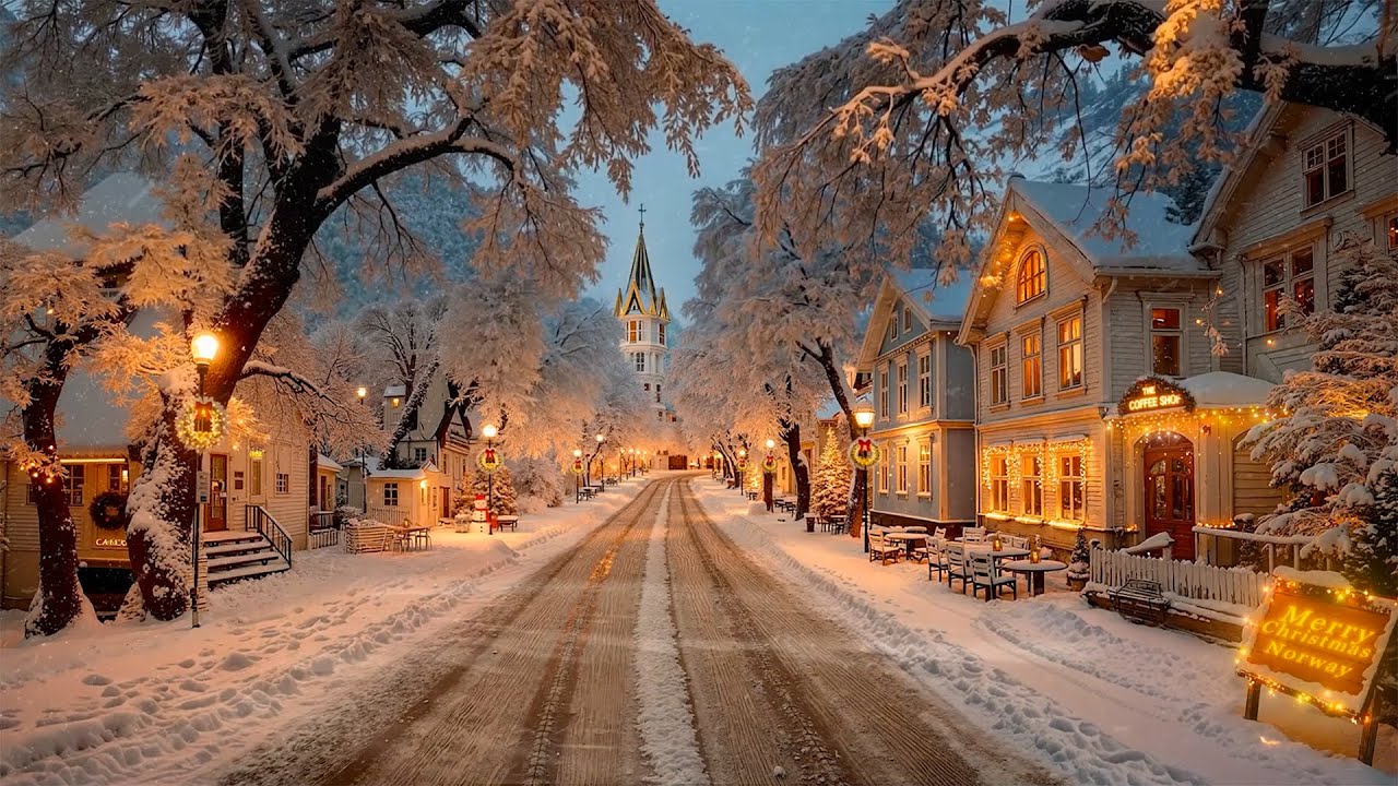Cozy Jazz Playlist at Snowy Norway Christmas Village 🎄 Warm Coffee Vibes for Peaceful Winter Holiday