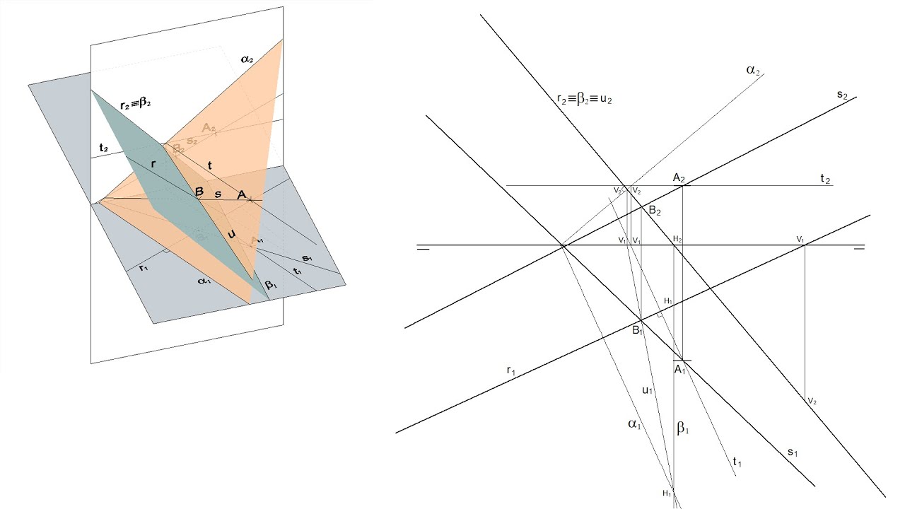 Recta perpendicular a otra dada pasando por un punto dado en Sistema Diédrico