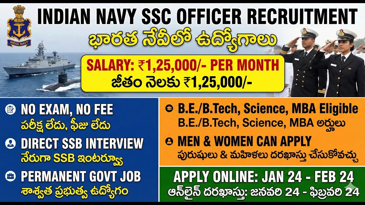ఇండియన్ నేవీ ఆఫీసర్ రిక్రూట్ మెంట్ 2026, Indian Navy SSC Officer Recruitment 2026:No Exam Job Guide.