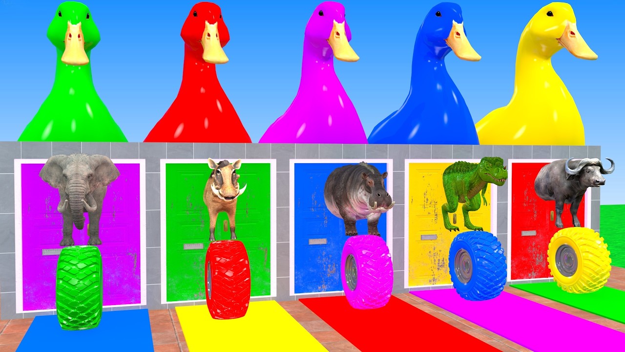 Long Slide Game With Elephant Warthog Dinosaur Buffalo Hippopotamus 3d Animal Game Funny 3d Animals