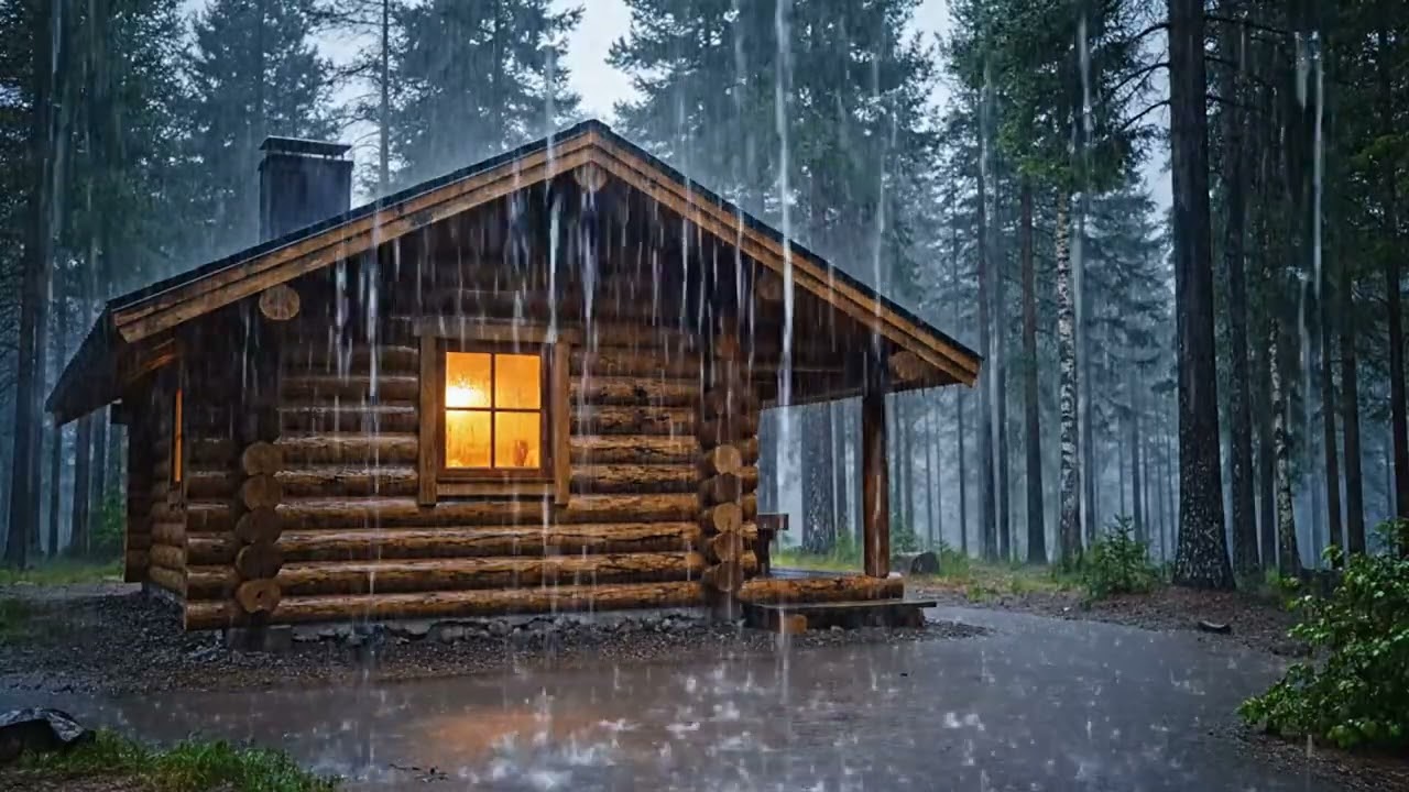Forest Wooden Cabin Rain ASMR | Cozy Rain Sound for Sleeping