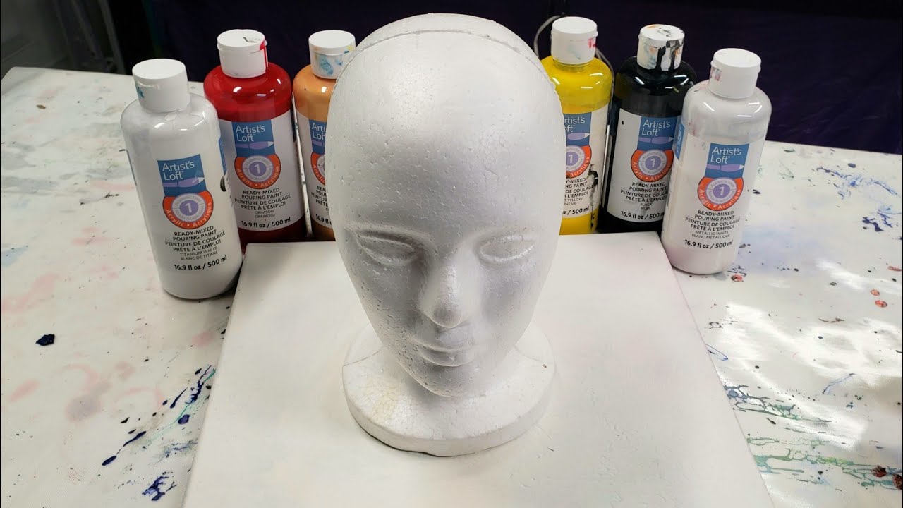 Acrylic pour over a foam mannequin head