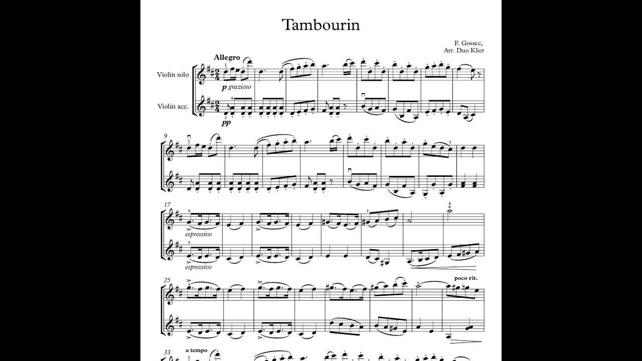 Gossec - Tambourin in 4 levels (Two Violins)