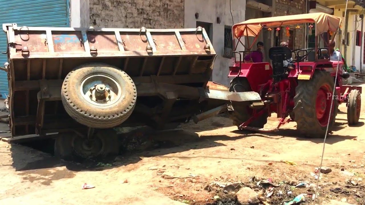 Mahindra 275 Di Tractor Trolley Sliipped from Road and Stuck very badly