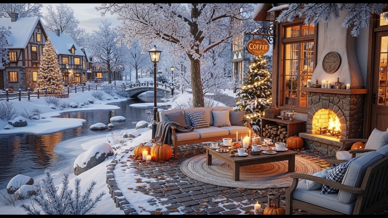 Relaxing Jazz Background ❄ Cozy Snowfall Coffee Shop Ambience for Calm Moods
