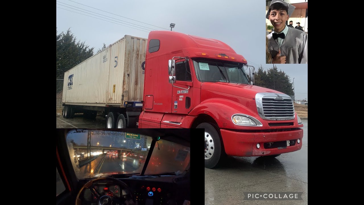 18 year old hauls 53ft containers with a 10spd manual in incoming winter storm.