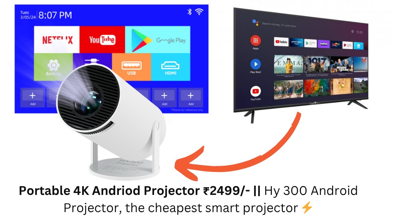 Portable 4K Andriod Projector ₹2499/- ||&nbsp;Hy 300 Android Projector, the cheapest smart projector ⚡
