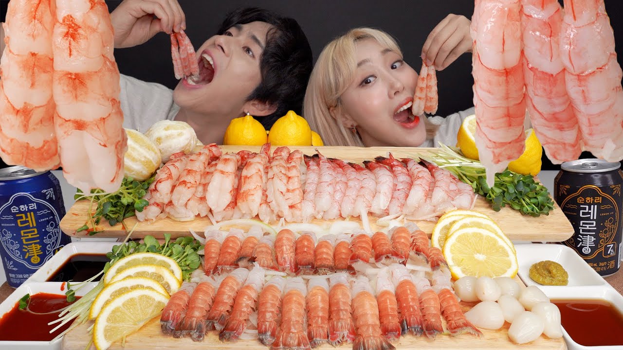 SUB)ASMR MUKBANG 오독탱글! 소리 레전드 예약!!!🦐딱새우회&홍새우회🦐와 상큼톡톡 레몬진 먹방!!!🍋 Raw shrimp real sound!