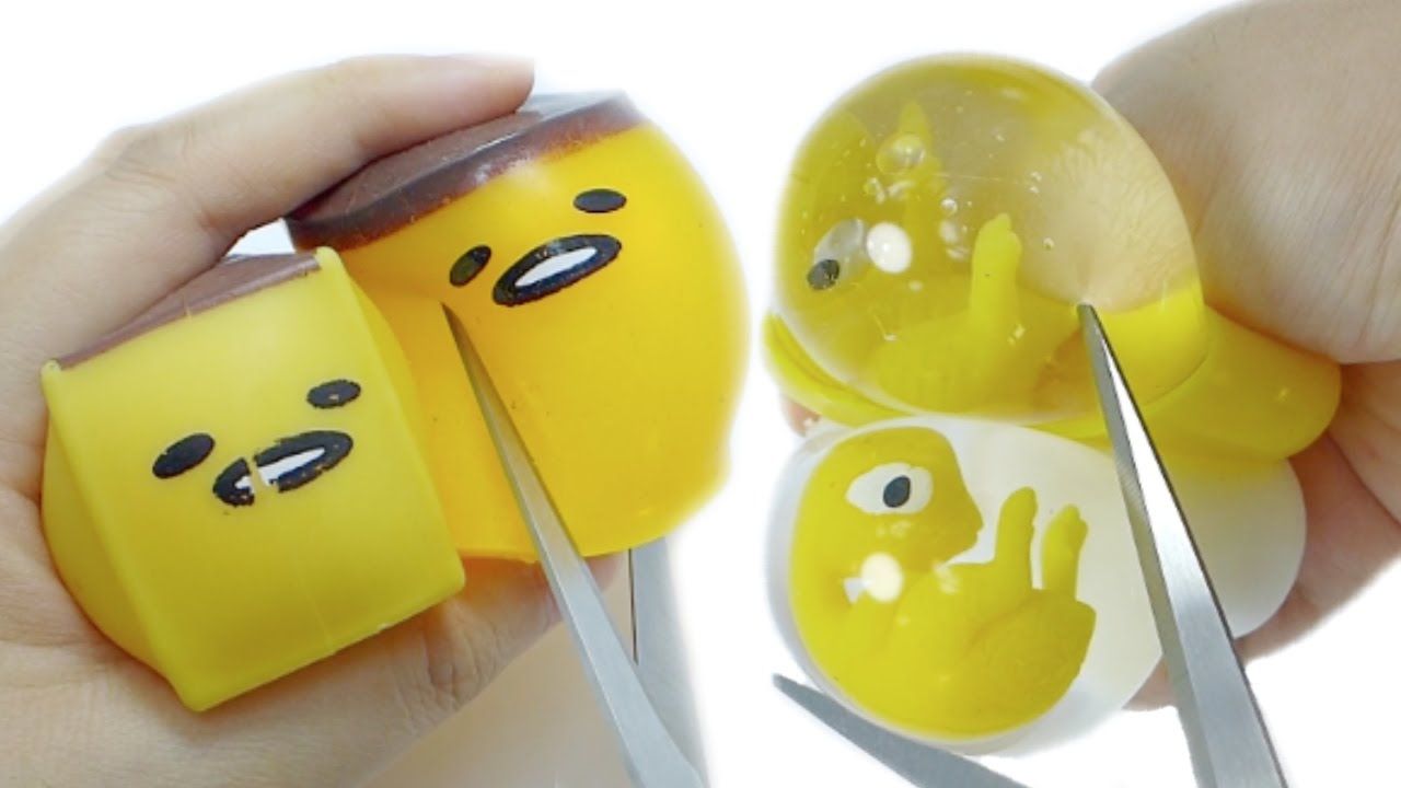 Cutting Open Gudetama & Dino Egg Water Squeeze Toy [No Music]