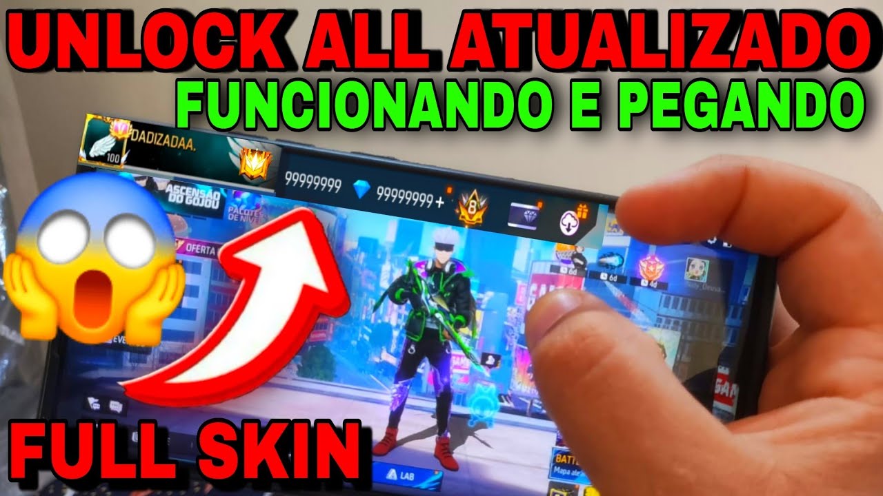 ATUALIZOU! UNLOCK ALL VIP 🥳 COM TODAS SKINS FREE FIRE SEM BUG UNLOCKALL ALL ATUALIZADO FUNCIONANDO