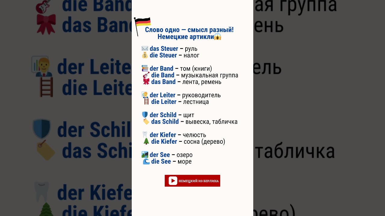 Слово одно &mdash; смысл разный! Немецкие артикли 2😱🇩🇪
