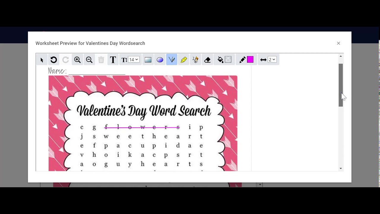Valentines Day Word Search using TeacherMade (app.teachermade.com)!